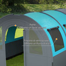 Tenda da Campeggio 5 Posti Impermeabile con Zona Notte e Giorno 480x260x200 cm in Poliestere Grigio e Blu-6
