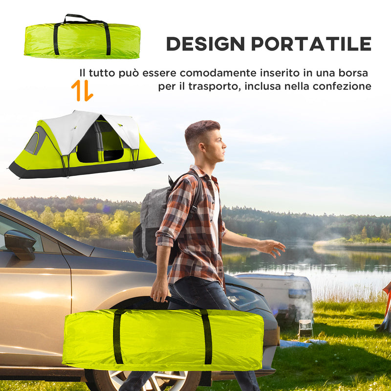 Tenda da Campeggio 4 posti con 2 Spazi Separati 450x215Px180 cm in Poliestere e Fibra di Vetro Verde-7