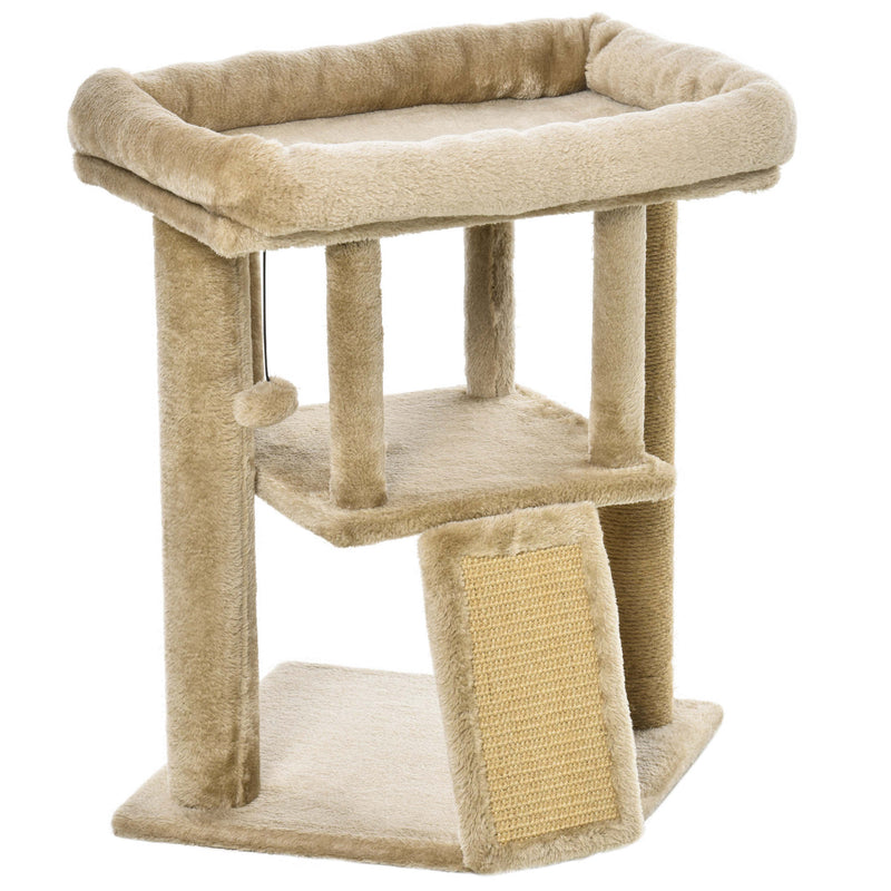 Albero Tiragraffi per Gatti con Casetta e Lettino 40x40x57 cm in Peluche e Juta Marrone-8