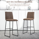 Set 2 Sgabelli da Bar con Poggiapiedi 44x50x109 cm in Pelle PU Marrone Scuro -4