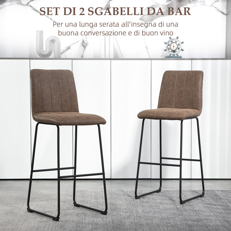 Set 2 Sgabelli da Bar con Poggiapiedi 44x50x109 cm in Pelle PU Marrone Scuro -4