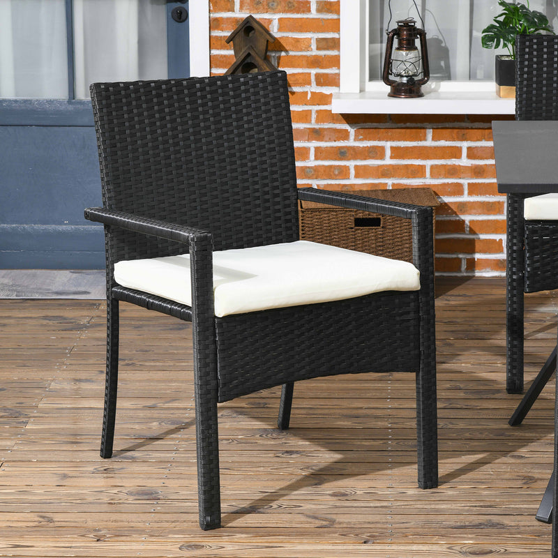 Set Tavolo e 6 Sedie da Giardino con Cuscini in Acciaio Rattan PE Nero e Beige-7