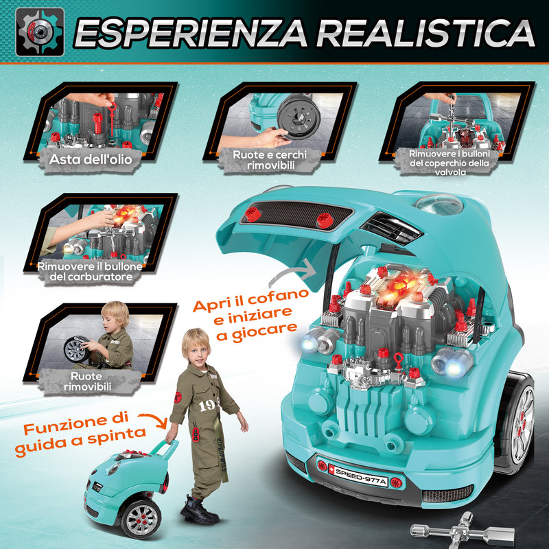 Officina Camion Giocattolo per Bambini 40x39x47 cm con 61 Accessori Nero e Azzurro  -4