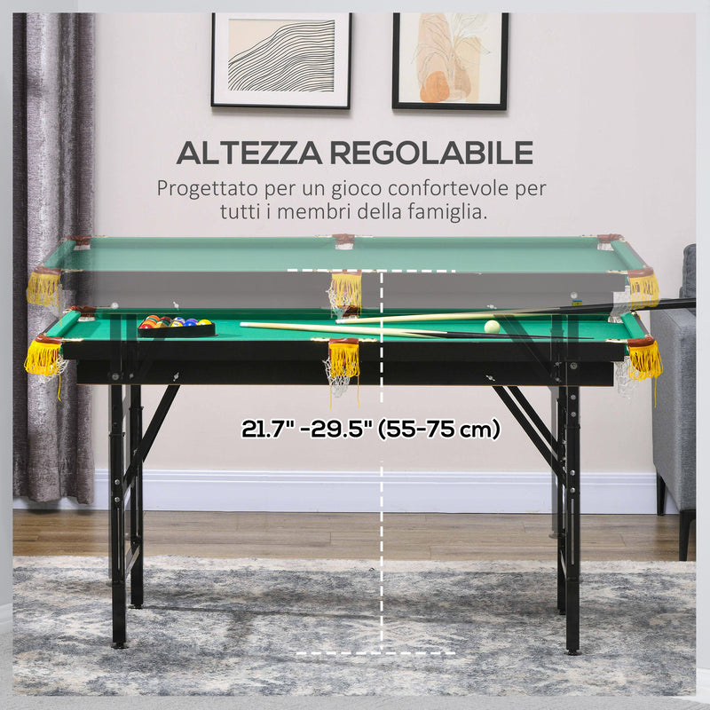 Tavolo da Biliardo ad Altezza Regolabile con Accessori 140x60x55-75 cm in MDF e Acciaio Verde-4