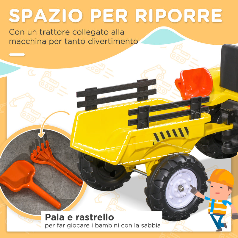 Trattore a Pedali per Bambini con Rimorchio e Accessori Giallo   -7