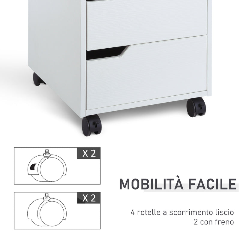 Cassettiera da Ufficio 3 Cassetti Maniglie a Scomparsa 40x50x57,5 cm Bianca  -6