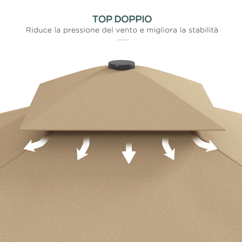 Ombrellone da Giardino Decentrato Doppio Tetto 2.5x2.5m Base a Croce Cachi-6