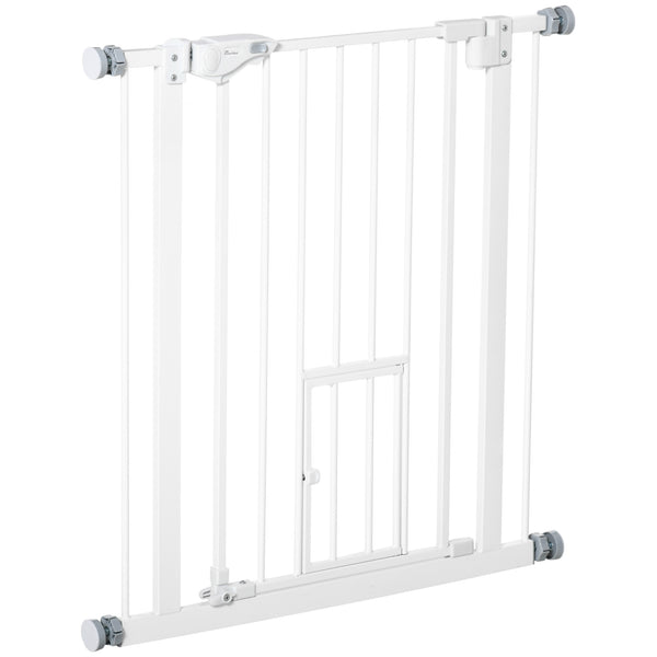 acquista Cancelletto di Sicurezza per Cani con Porta Piccola Montaggio a Pressione 74-80x76,2 cm Bianco