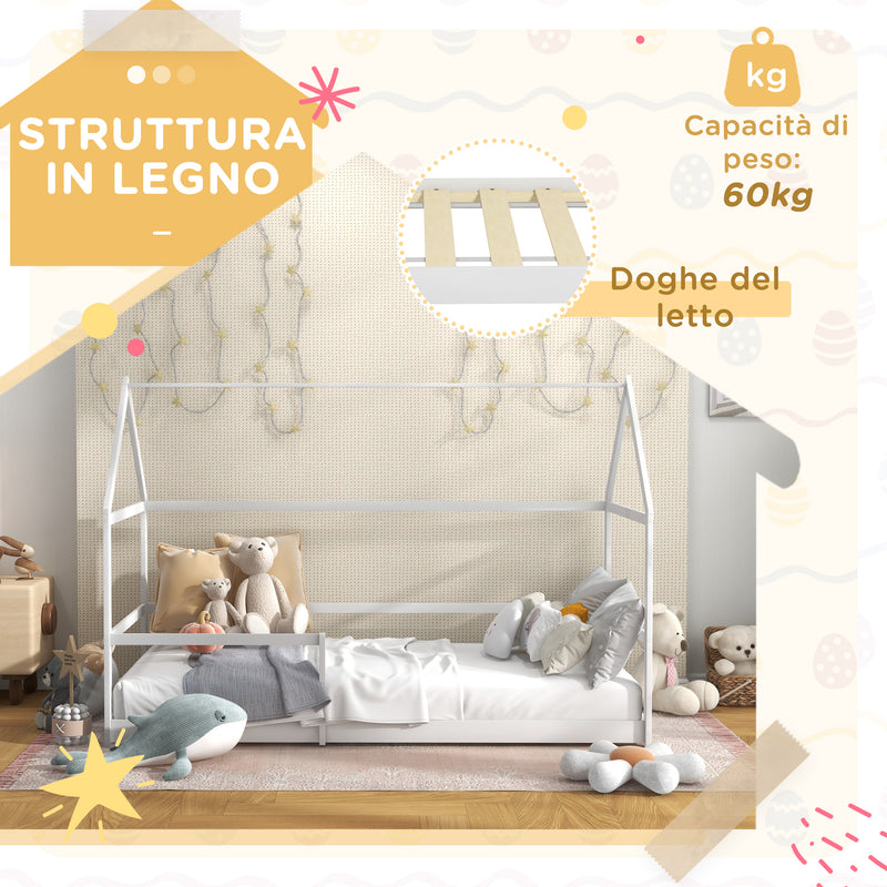 Letto per Bambini con Sponde di Protezione a Forma di Casetta 196x97,5x135 cm Bianco  -4