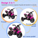 Triciclo Elettrico per Bambini 3 in 1 con Fari Musica e Clacson Rosa -5