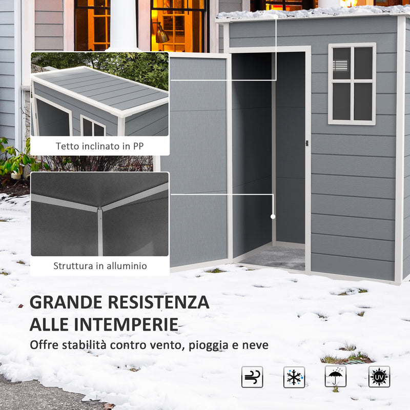 Casetta da Giardino Porta Attrezzi 151x92x193/184 cm con Porta Bloccabile Finestra e Presa d'Aria Grigio-6