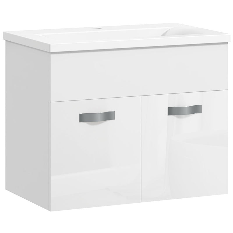 Mobile da Bagno Sospeso con Lavabo in Ceramica 61x40x50 cm Bianco Lucido  -1