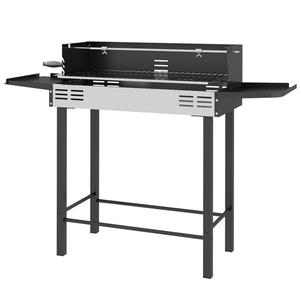 Barbecue a Carbone a 3 Livelli con Mensole Pieghevoli e Girarrosto 118x32x90 cm in Acciaio Inox Nero sconto