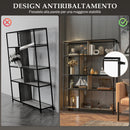 Libreria Design Industriale a 5 Livelli Porta Metallica Scorrevole 120x30x161 cm in Legno e Acciaio Nero e Grigio-7