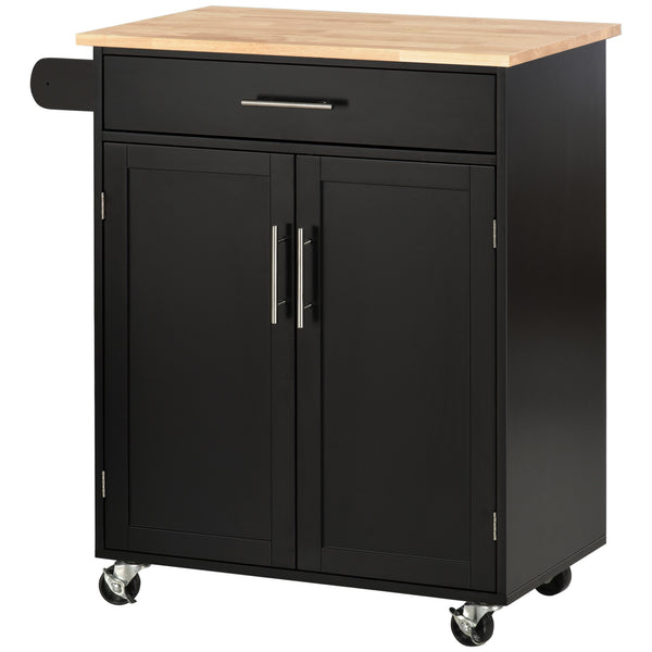 acquista Carrello da Cucina 83x45x91,5 cm con Cassetto e Armadietto 2 Ante Ruote e Barra Laterale Nero