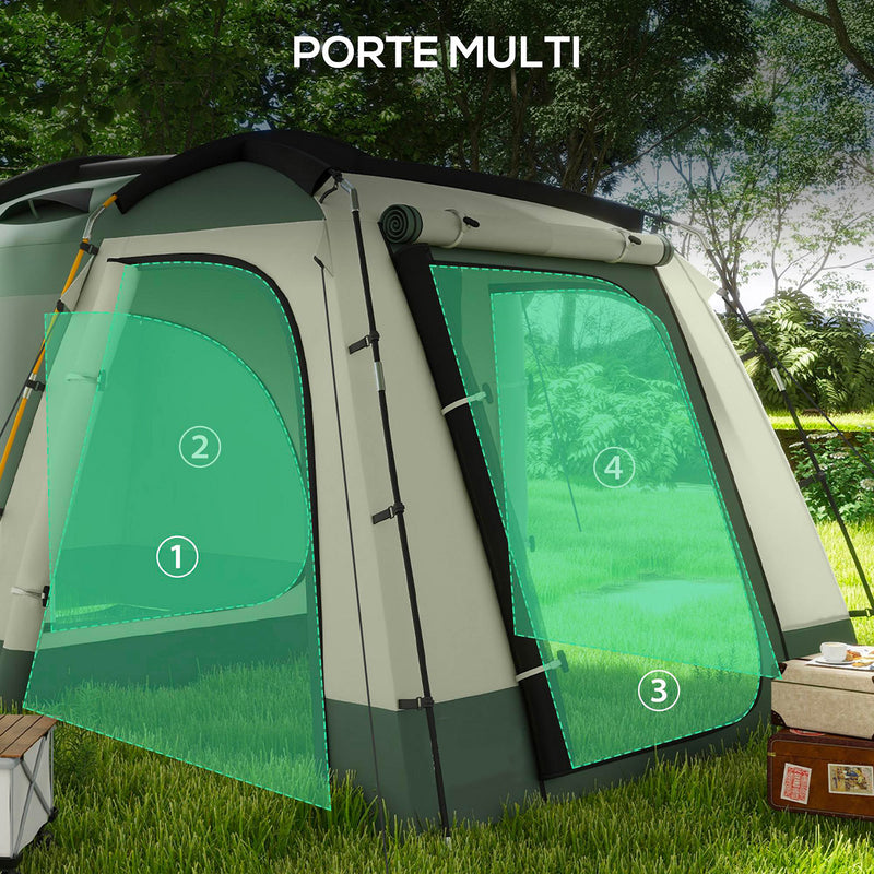 Tenda da Campeggio 4 Posti Impermeabile con Zona Notte e Zona Giorno 460x300x200 cm in Poliestere Verde-7