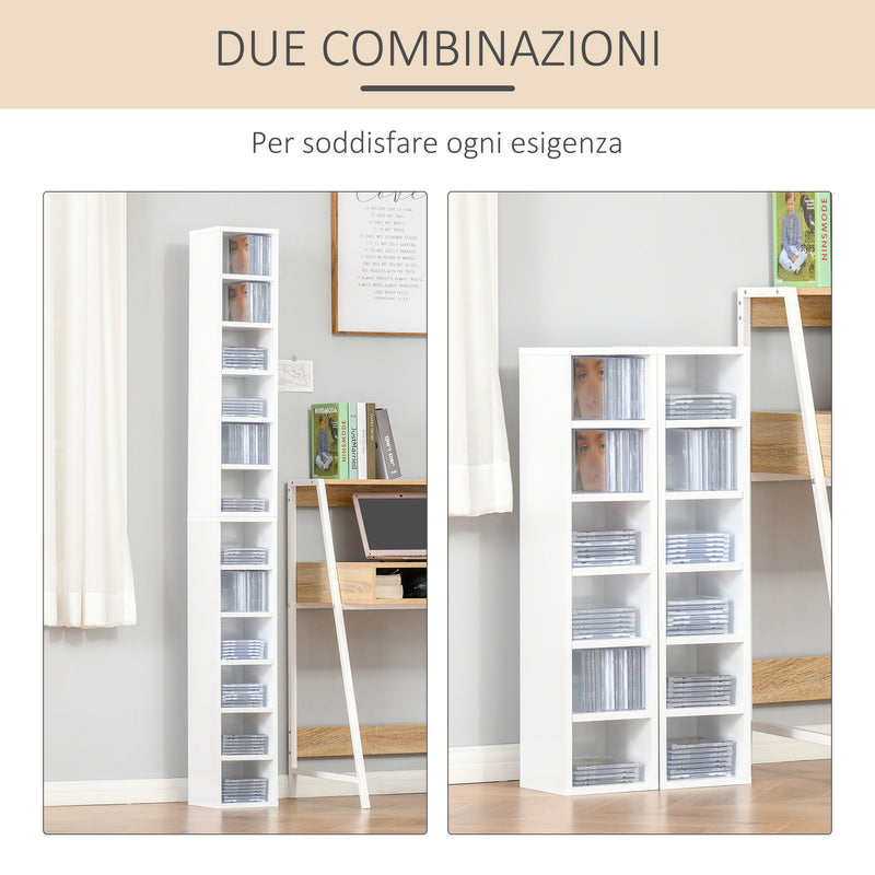 Set 2 Pezzi Mobile Libreria Porta CD 21x19.2x88,3 cm in Legno Bianco  -6