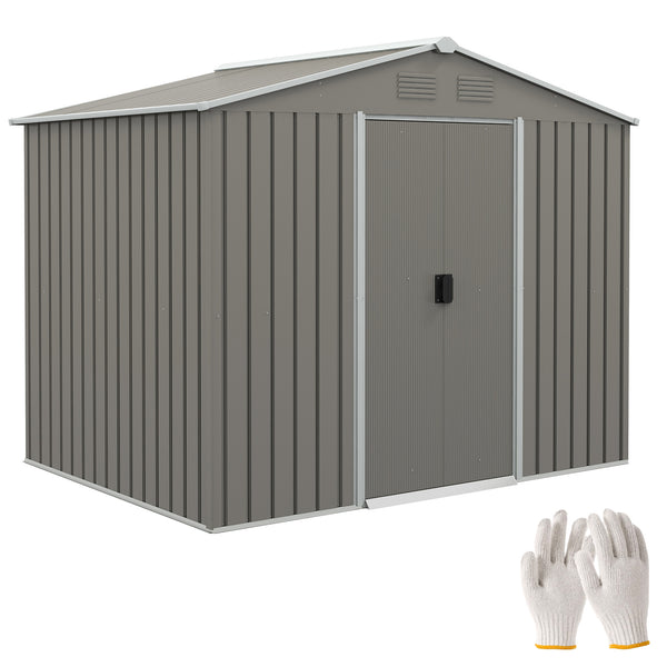 Casetta Box da Giardino con Doppia Porta Scorrevole 236x174x190 cm in Lamiera di Acciaio Grigio online