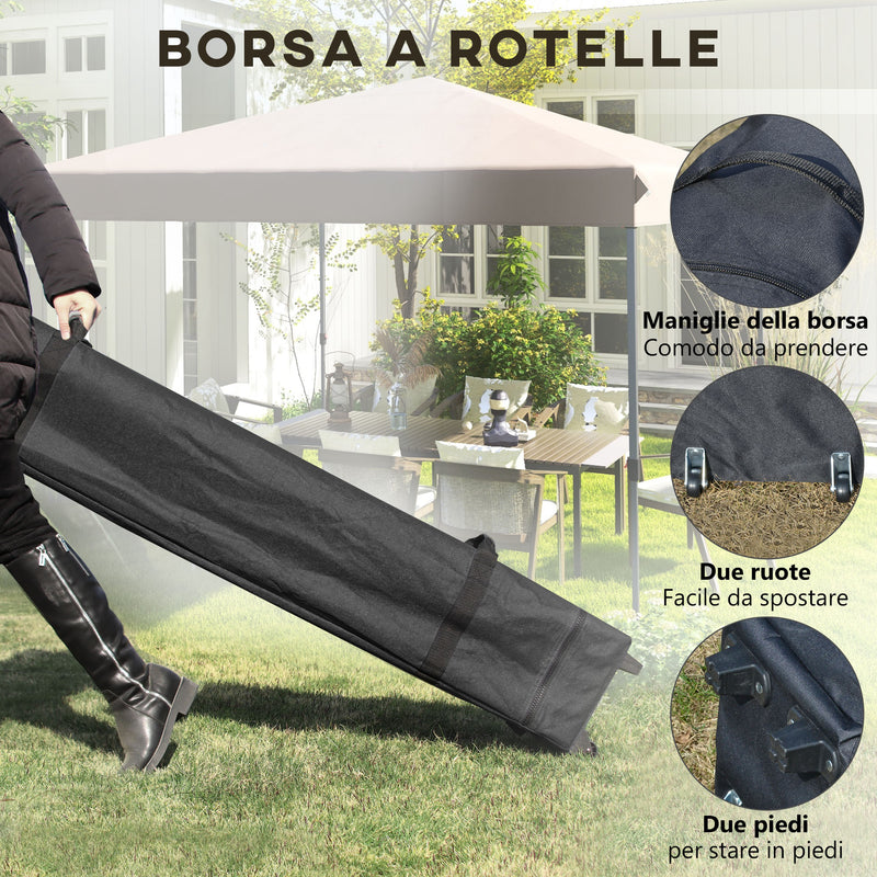 Gazebo Pieghevole 3.6x3.6m con Apertura a Bottone Altezza Regolabile e Borsa con Ruote Nero-6