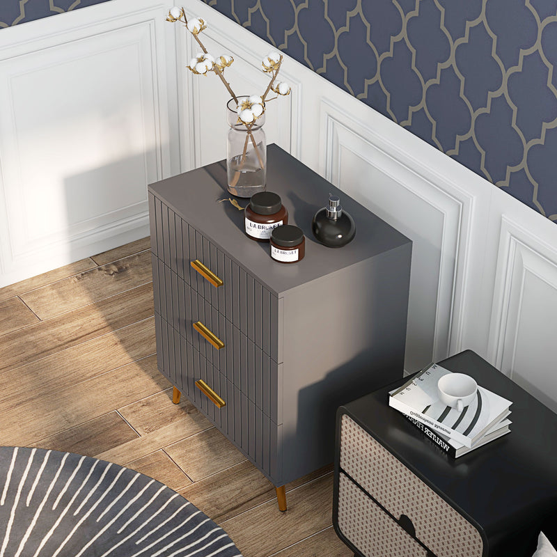 Cassettiera 3 Cassetti Design Moderno 60x40x71,5 cm in Legno e Alluminio Oro e Grigio Scuro -7