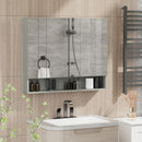 Armadietto a Specchio per Bagno con Ripiani Regolabili 3 Porte e Mensola 90x15x75 cm Grigio   -2