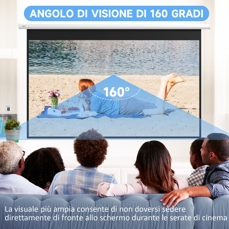 Telo per Proiettore 120" 16:9 Motorizzato con Telecomando Fissaggio a Muro e Soffitto Bianco-5