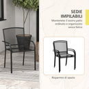 Set 2 Sedie da Giardino Impilabili Salvaspazio con Braccioli 55x58x88 cm in Acciaio Nero-5