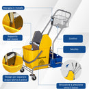 Carrello Pulizie Professionale con Strizzatore Secchio 25L e Ripiano Blu e Giallo -6