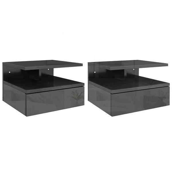 Set 2 Comodini Sospesi con Cassetto e Mensola 35x32x22,5 cm Nero Lucido prezzo