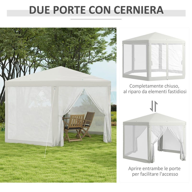 Gazebo da Giardino Esagonale con Doppio Ingresso 3.94x3.94x2.5 m in Metallo e Poliestere Crema-5