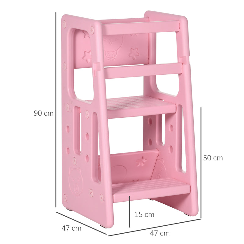 Scaletta per Bambini 3 Livelli 47x47x90 cm in HDPE Rosa-3