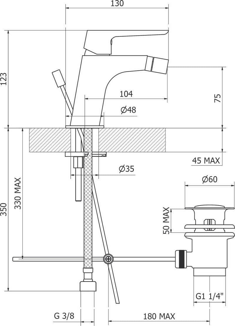 Rubinetto Miscelatore Monocomando Bidet in Ottone Cromato Bonussi-2