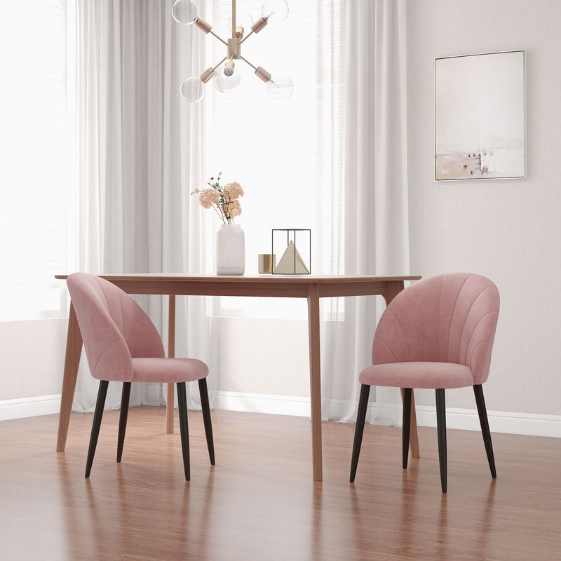 Set 2 Sedie da Pranzo Imbottite Stile Nordico 52x54x79 cm in Metallo e Velluto Rosa-2