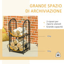 Portalegna per Camino Legnaia a 2 ripiani in Metallo 41,5x32,5x74,5 cm Max 60Kg con attrezzi Nero-4