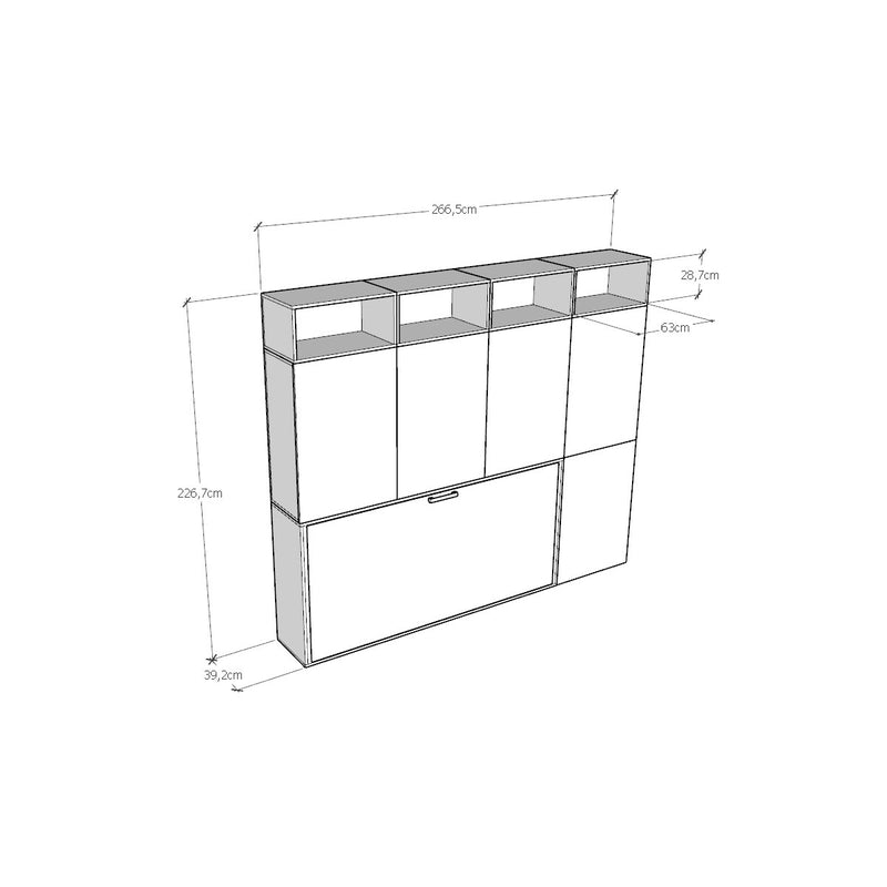 Letto Singolo a Scomparsa Composizione B Kando H226,7 Bianco Frassino con Materasso-7