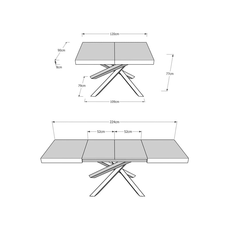 Tavolo Allungabile 120-224x90x77 cm Volantis Cemento Telaio 4C -5