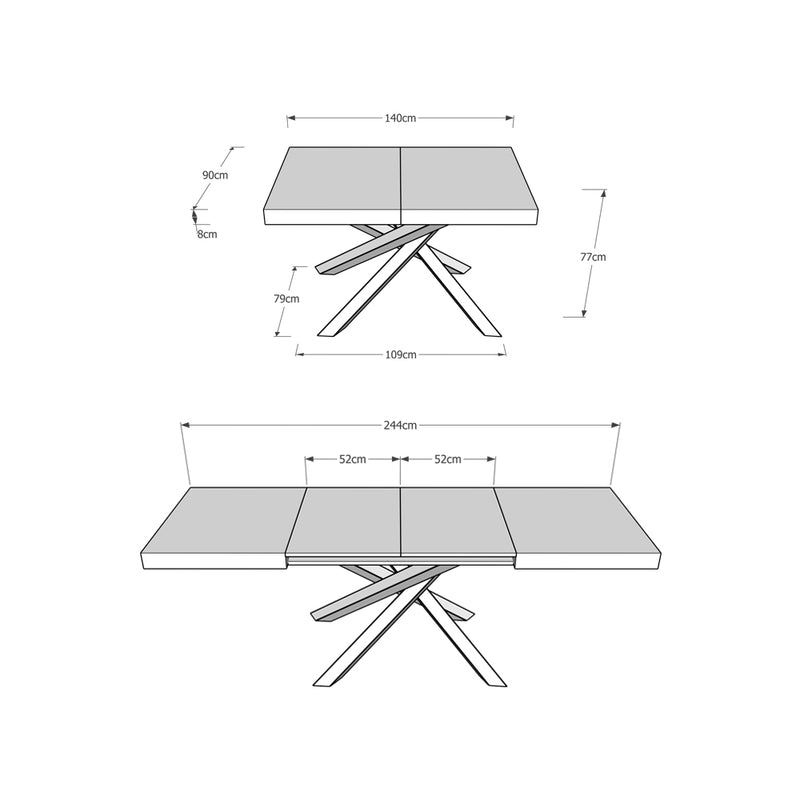 Tavolo Allungabile 140-244x90x77 cm Volantis Tortora Telaio Antracite -6