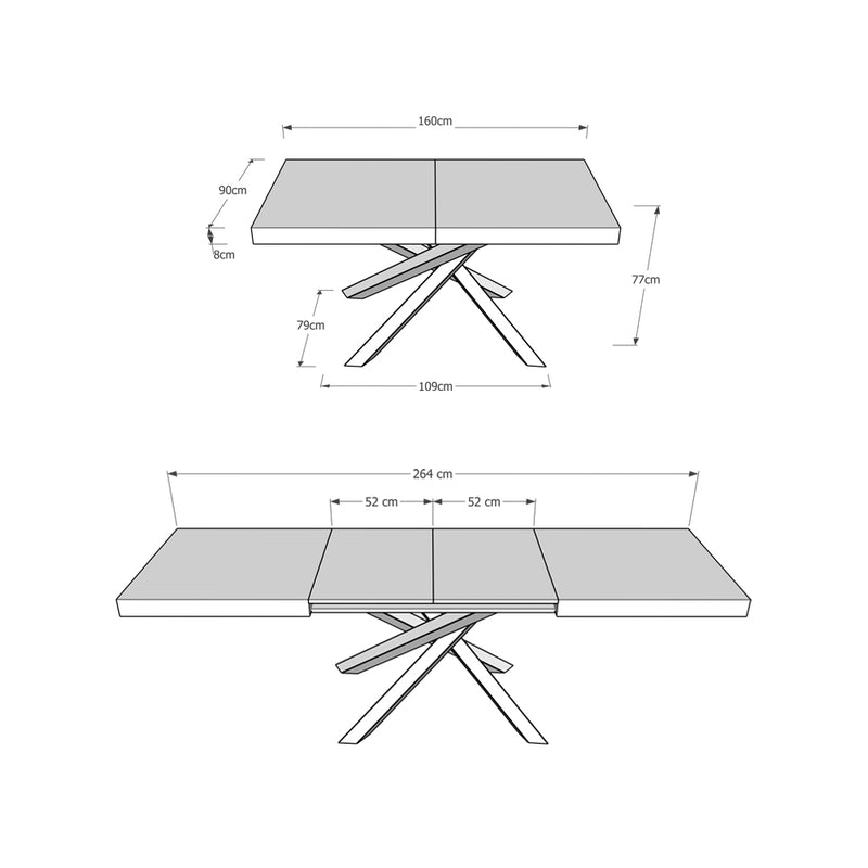 Tavolo Allungabile 160-264x90x77 cm Volantis Cashmere Telaio Antracite -6