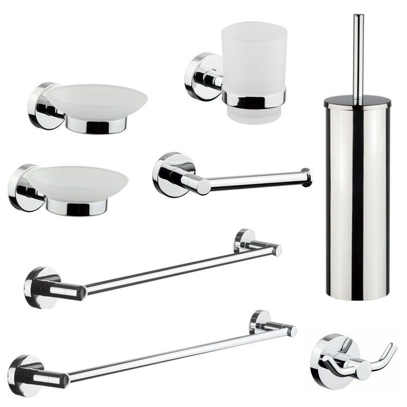 Set 8 Accessori da Bagno in Acciaio Cromato e Vetro Satinato Bonussi-1