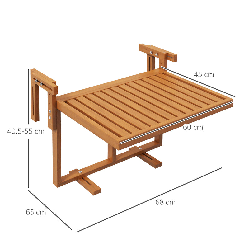 Tavolino da Ringhiera per Balcone Pieghevole e Regolabile 68x65x40,5-55 cm in Legno Colore Teak-3