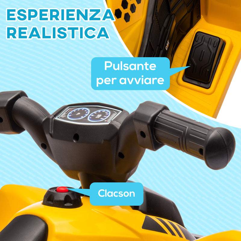 Mini Quad Elettrico per Bambini 6V Clacson e Fari con Licenza Caterpillar Giallo-5