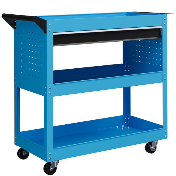 Carrello Porta Attrezzi con Manico Laterale 3 Ripiani e Cassetto 82x35x76 cm in Acciaio Blu online