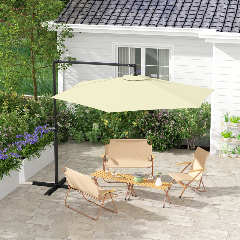 Ombrellone da Giardino Decentrato 3x2.5 m con Base a Croce e Apertura a Manovella Beige-9