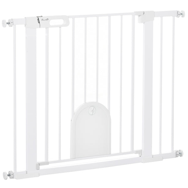 sconto Cancelletto di Sicurezza per Cani con Porta Piccola Regolabile e Chiusura Automatica 75-103x76 cm Bianco