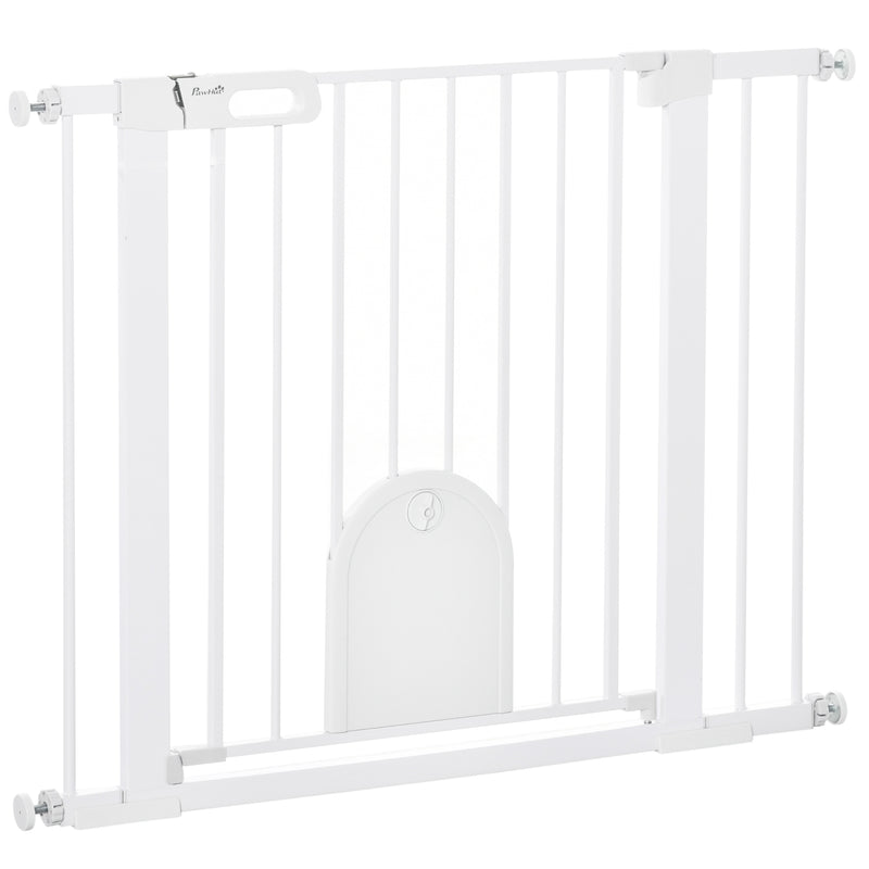 Cancelletto di Sicurezza per Cani con Porta Piccola Regolabile e Chiusura Automatica 75-103x76 cm Bianco-1