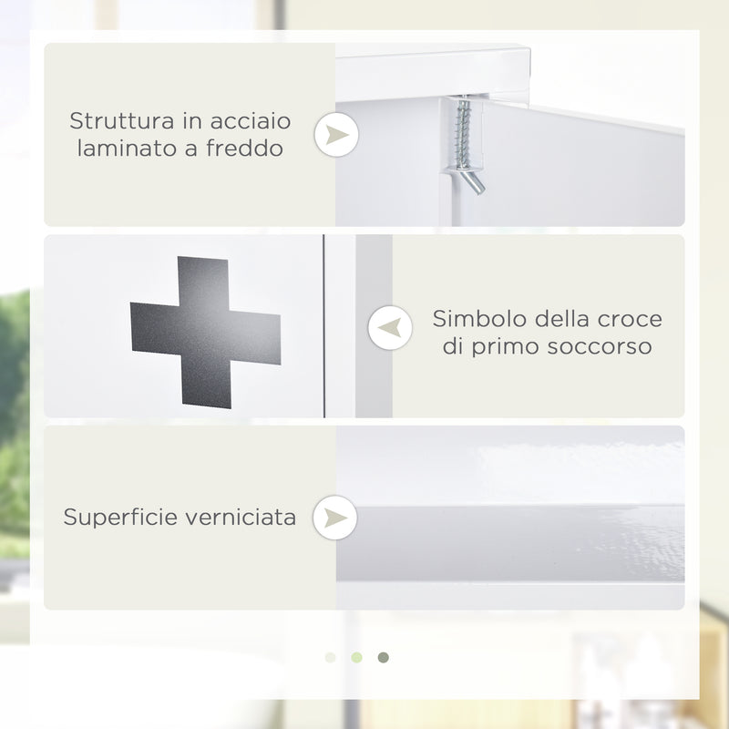 Armadietto Medicinali a 3 Ripiani con Porta Magnetica 30x12x60 cm in Acciaio Bianco-5