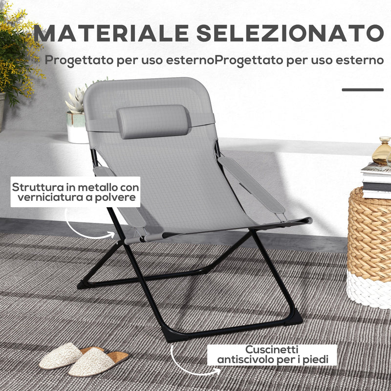 Sedia da Giardino Pieghevole e Reclinabile su 4 Livelli 69x91x96 cm in Acciaio e Poliestere Nera Grigia-5