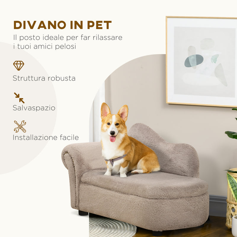 Cuccia Divano per Cani con Vano Contenitore 80x40x46 cm Rivestimento Morbido Beige -7