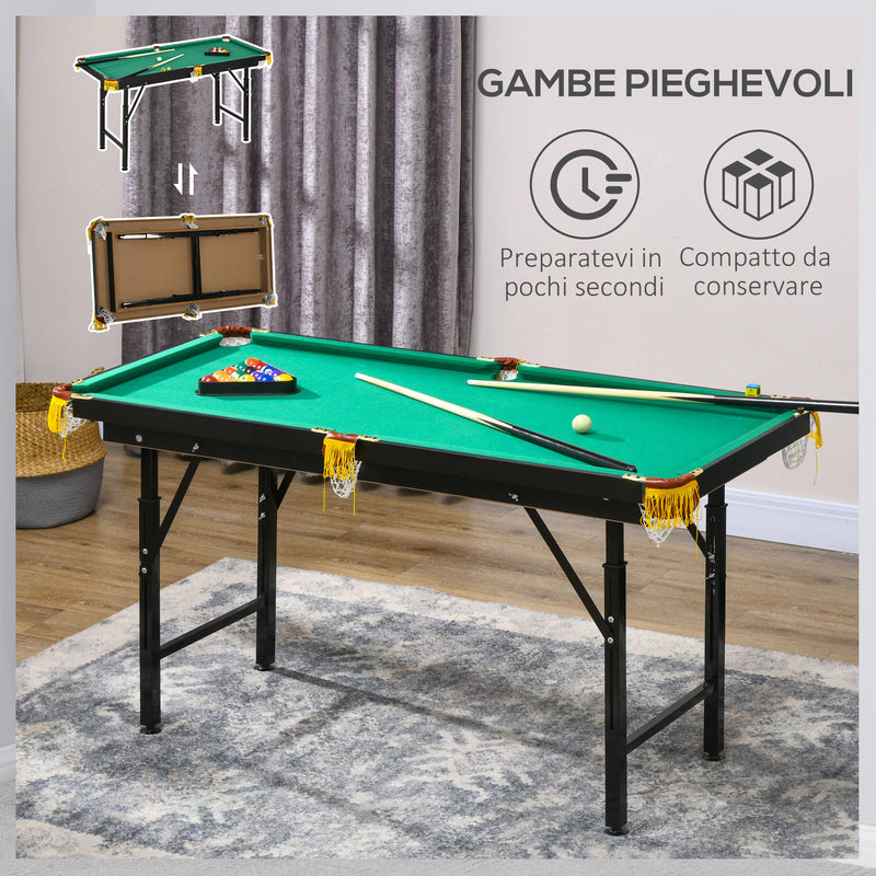 Tavolo da Biliardo ad Altezza Regolabile con Accessori 140x60x55-75 cm in MDF e Acciaio Verde-5