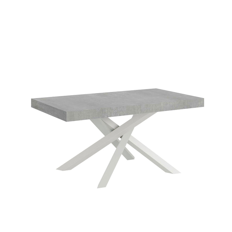 Tavolo Allungabile 200-304x90x77 cm Volantis Cemento Telaio Bianco -1